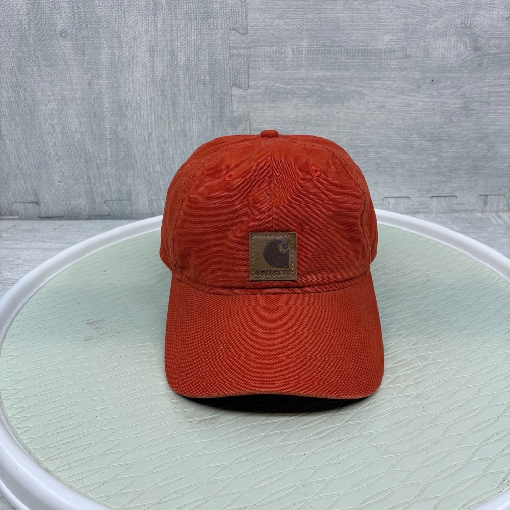 Carhartt Hat Cap Strap Back Mens Orange Cotton Canvas Adjustable Logo